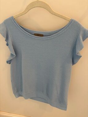 Lilla P Sky Blue Waffle Knit Ruffle Sleeve Tank